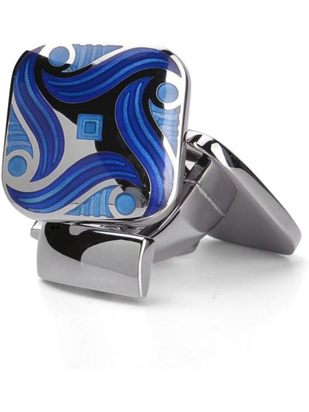 Luxury Square Enamel Blue Cufflinks for Men - Silver French Shirt Accessories